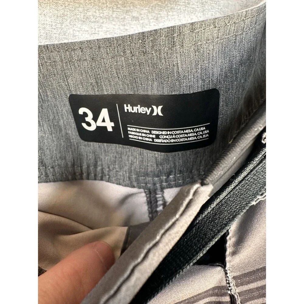 Hurley Phantom Mens Board Shorts Grey Black Striped Size 34